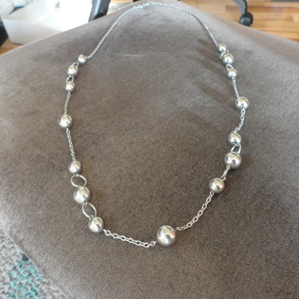Long Silver Station Necklace